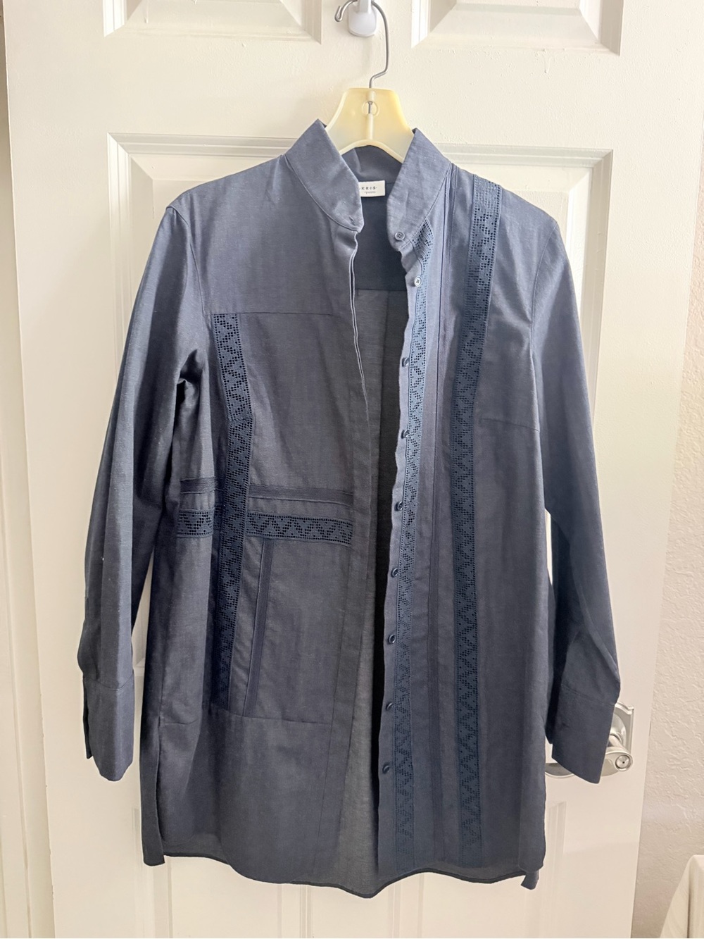 Akris Punto Navy Embroidered Longline Tunic